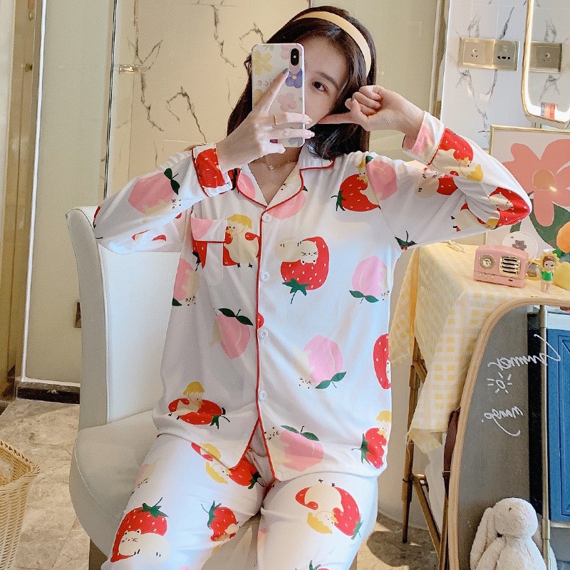 Đồ Bộ Pijama Dài Tay Lụa, Đồ Ngủ Pizama Nữ - Phong Cách Hàn Quốc - Sợi Tơ Sữa Cao Cấp Mềm, Mịn - Siêu Dễ Thương