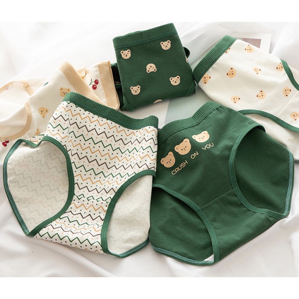 Quần Lót Gấu Xanh Lá Cây Họa Tiết Gấu Siêu Cute Chất Liệu Cotton Thoáng Mát Dành Cho Bạn Nữ