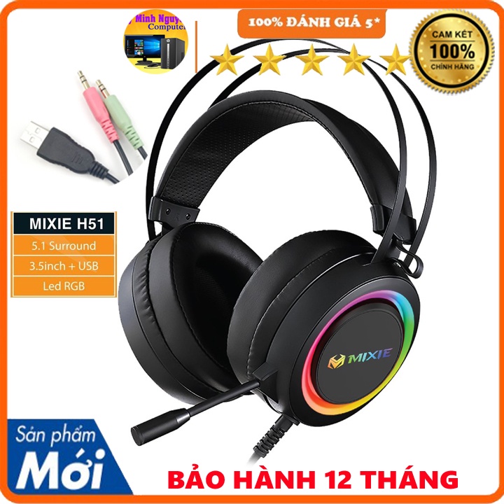 Tai nghe chụp tai máy tính có mic - có led gaming MIXIE, headphone chơi game trên laptop chính hãng- Bảo hành 12 tháng
