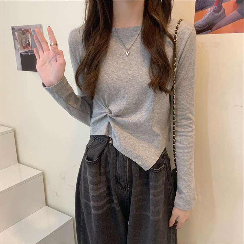 SUXI Áo Thun Dài Tay Dáng Rộng Màu Sắc Đơn Giản Phong Cách Hàn Quốc Cho Nữ