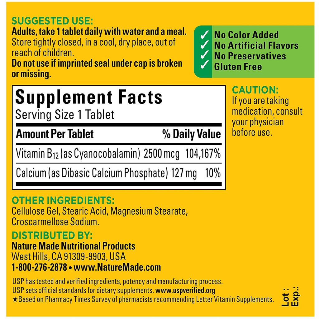 [DATE 03/2023 &amp; 04/2023] NATURE MADE EXTRA STRENGTH VITAMIN B12 2500 MCG 60 VIÊN