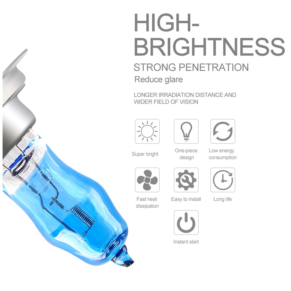 Set bóng đèn halogen siêu sáng H1 H3 H4 H7 H9 H11 9006 100W 12V 5000K phụ kiện cao cấp cho ô tô / xe máy