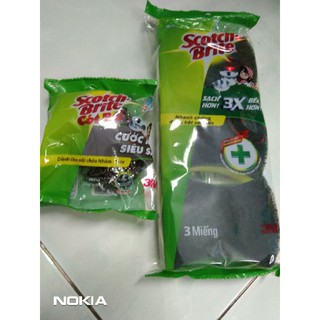 BỘ 4 CHÙI NỒI + 1 GĂNG TAY CAO SU  SCOTCH BRITE