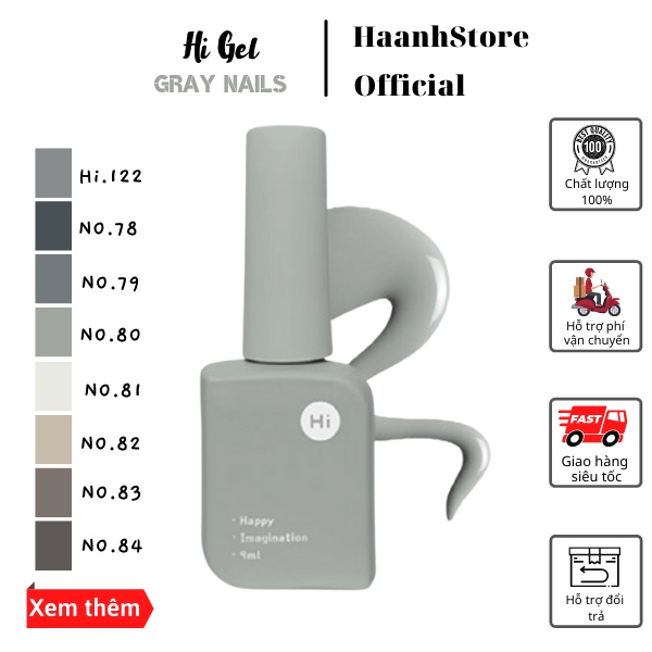 Hi Gel Sơn gel Hàn quốc Tông màu Xám, Sơn gel Hi gel chính hãng 9ml