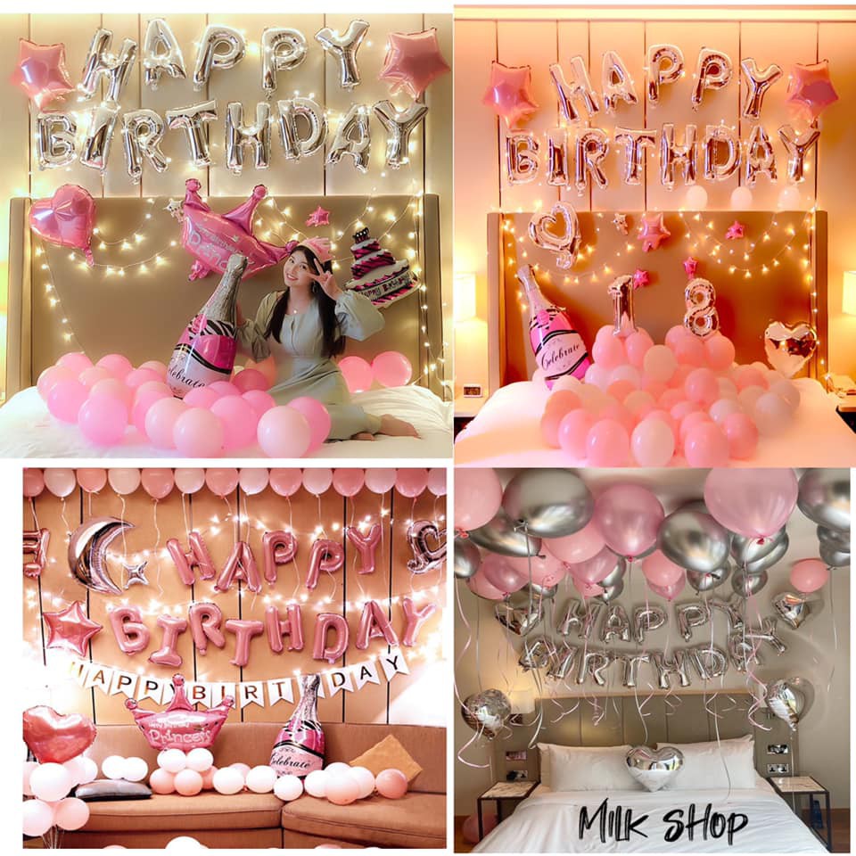(RẺ VÔ ĐỊCH) Set bóng trang trí sinh nhật ĐỦ PHỤ KIỆN Milkshop MN01 Tông Hồng