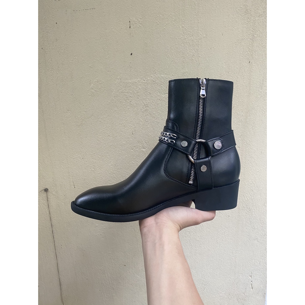 Giày Harness Boots màu đen khóa zip thời trang nam chất liệu da bò cao cấp | BigBuy360 - bigbuy360.vn