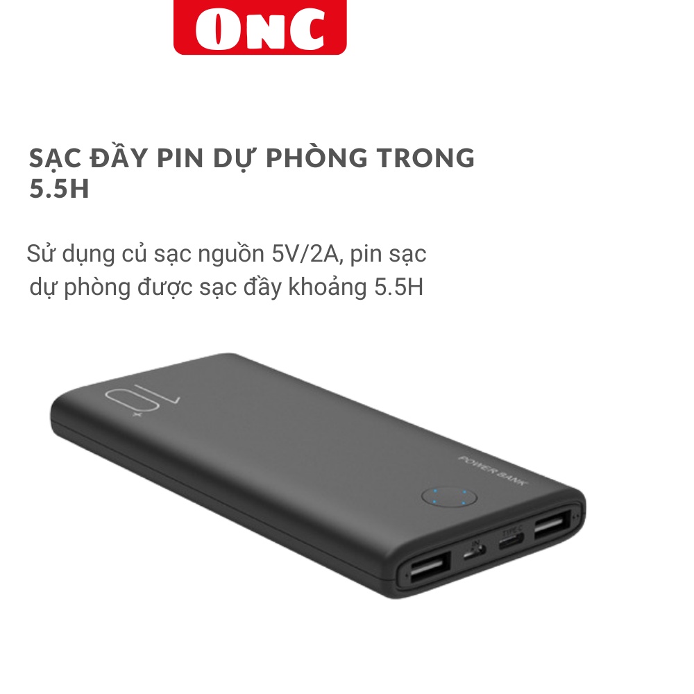 Pin Sạc Dự Phòng 10.000mAh ONC Slim 2 Output USB & 2 Input Micro/Type-C