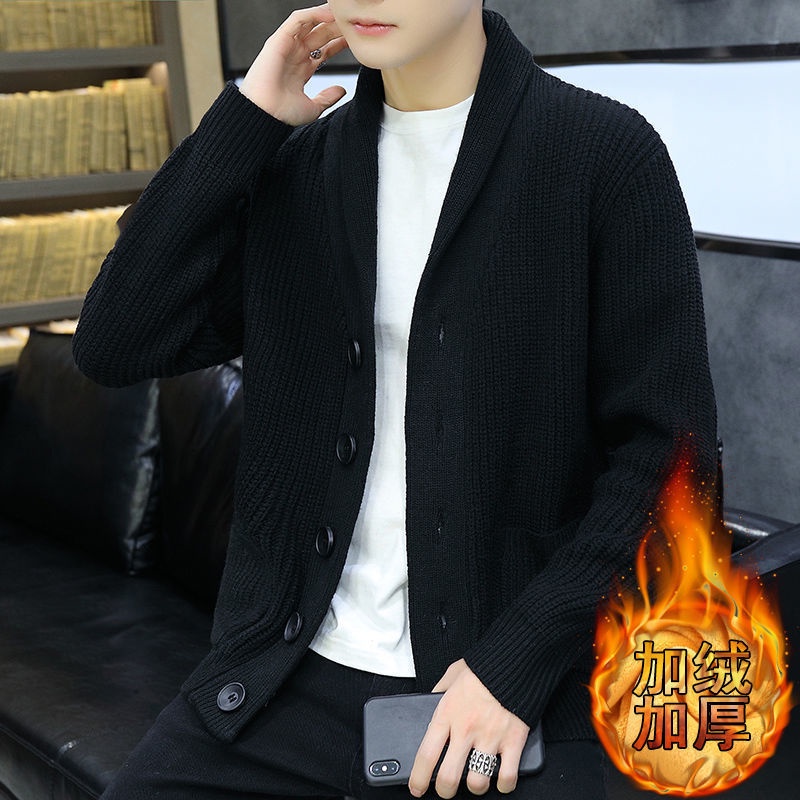 Áo Khoác Cardigan Dệt Kim Dáng Rộng Dày Dặn Phong Cách Thu Đông Hàng Mới Cho Nam