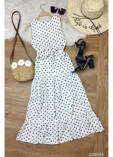 Đầm maxi hở lưng chấm bi thắt dây nơ