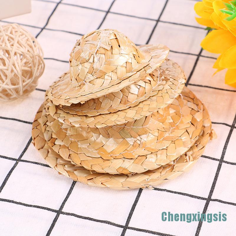 Set 2 mô hình mũ rơm đan thủ công mini DIY dành cho trang trí búp bê trang sức