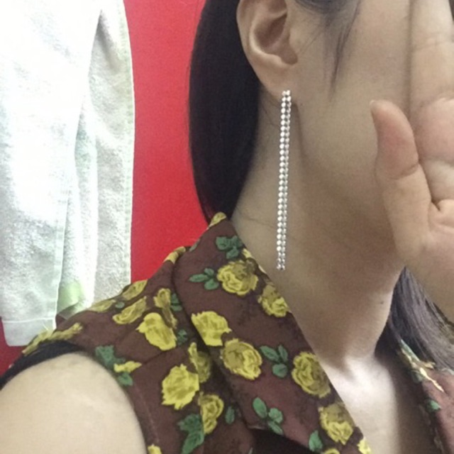 Khuyên tai 2 dây dài siêu sang chảnh bạc ta