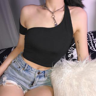 Áo croptop màu đen thiết kế hở vai không tay gợi cảm cho nữ