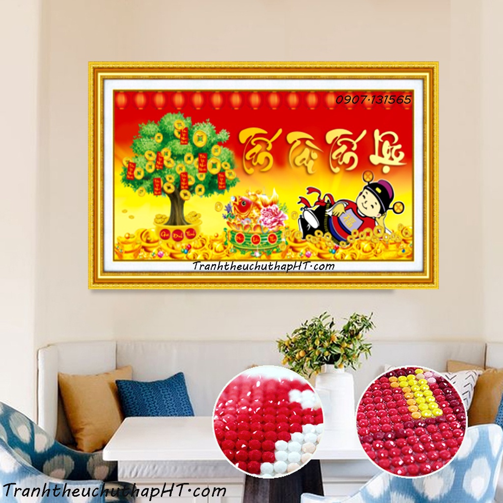 Tranh đính đá tự làm - Tranh đính đá Tấn tài tấn lộc LV343: 90*49cm