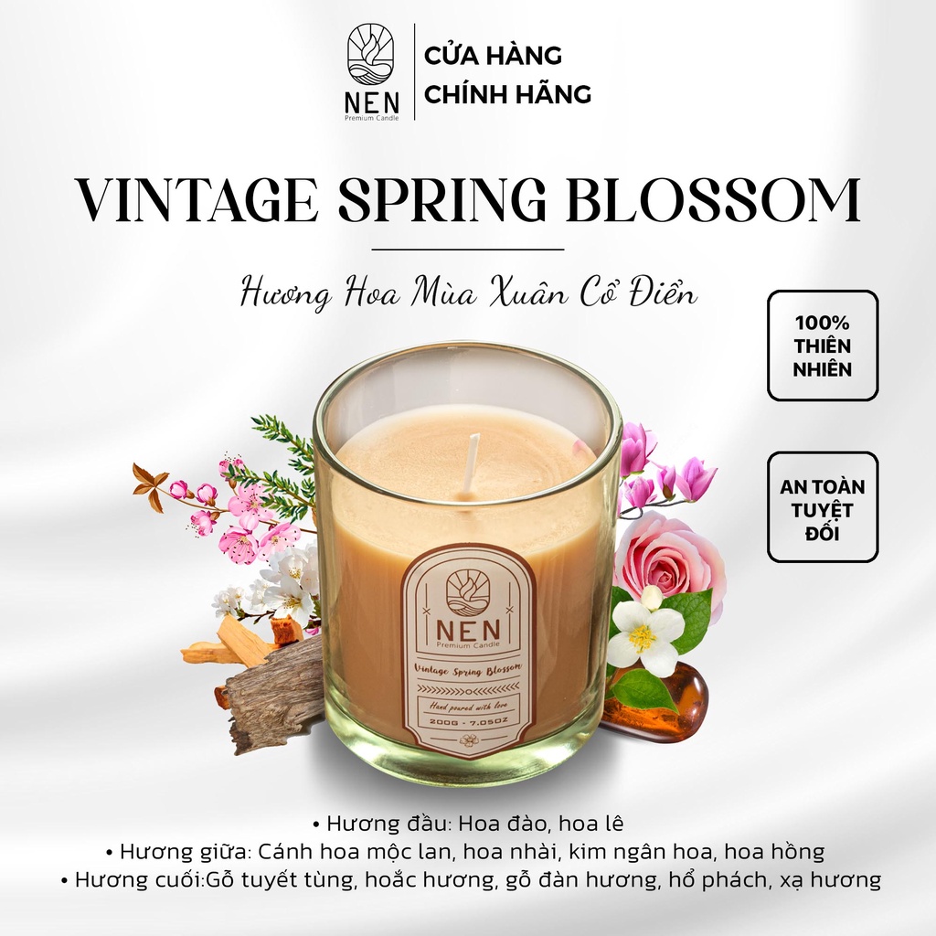 Nến Thơm NEN Vintage Spring Blossom - Hương Hoa Mùa Xuân Cổ Điển 210g (HS2-TI)