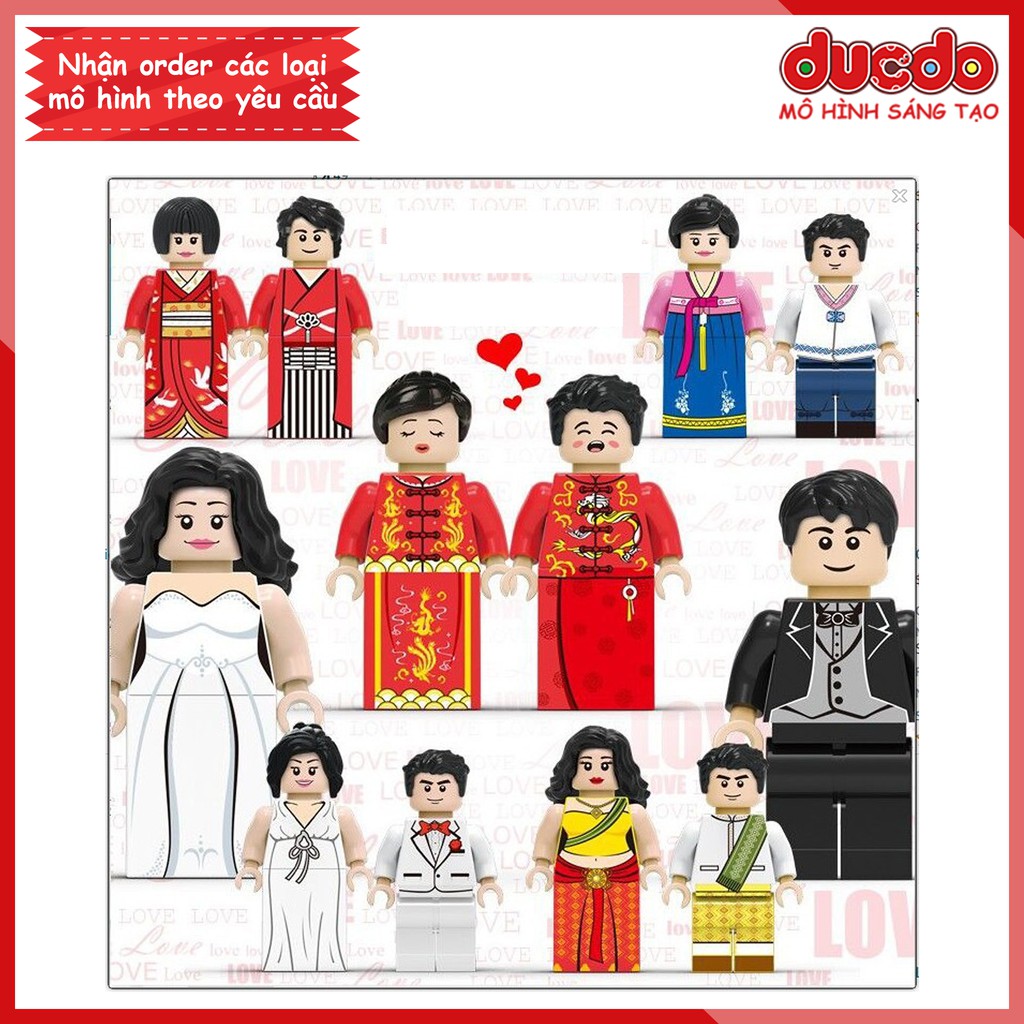 Bộ 12 Minifigures cô dâu chú rể các quốc gia trên thế giới - Đồ chơi Lắp ghép Xếp hình Mini Wedding Dress Mô hình