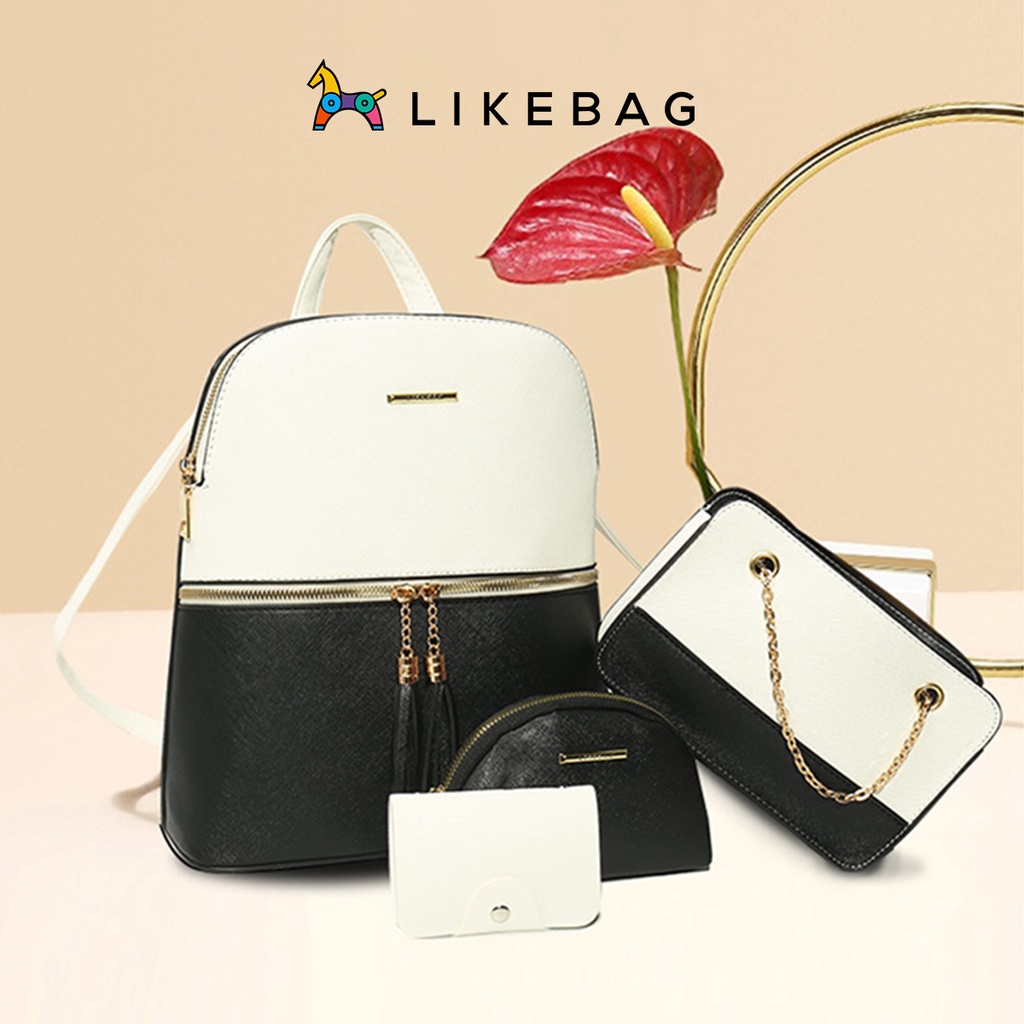 Combo 4 món balo nữ, túi đeo chéo, ví cầm tay, bóp mini LIKEBAG cao cấp chính hãng TB20823 - LIBAGI