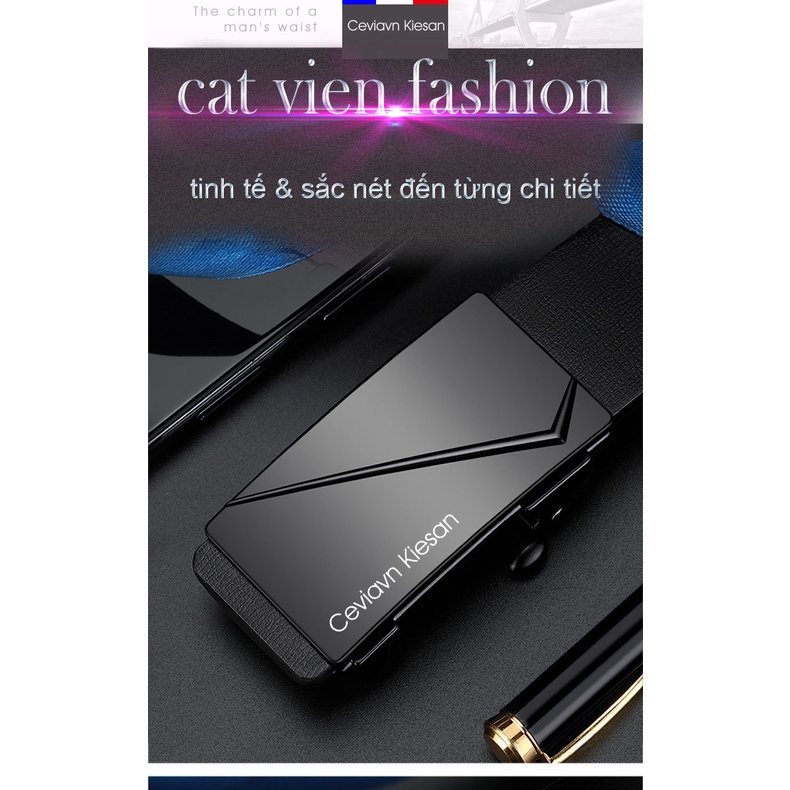 Thắt lưng nam cao cấp Cieviavn Kiesan, dây nịt nam da thật rộng 33mm khóa tự động mạ ti tan
