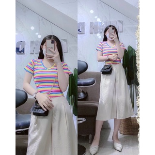 ẢNH THẬT áo croptop sọc cổ tim
