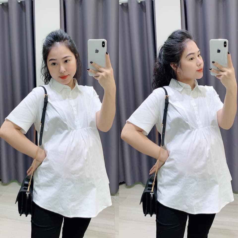 Áo Bầu  FREESHIP ⚡️ Áo Bầu Sơ Mi Trắng Đẹp Công Sở (Ảnh Thật)