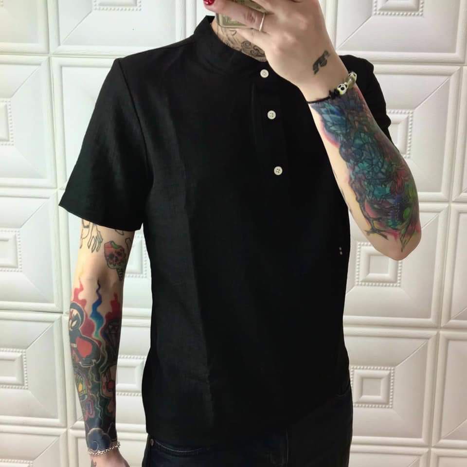 Áo Đũi Nam cổ tàu cộc tay chất đũi thái đẹp cao cấp FAVITI AD35