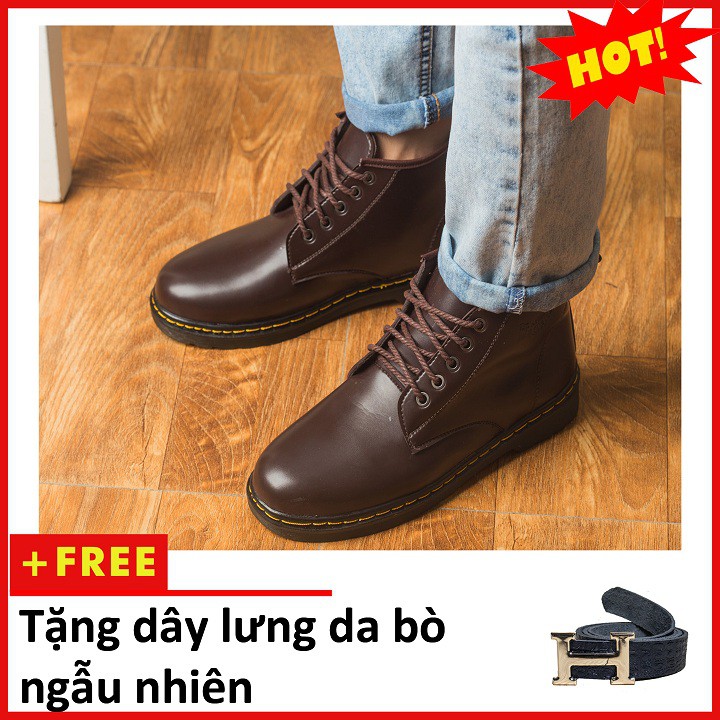 [Video- Ảnh Thật] Giày Boot Nam Cổ Lửng Đế Khâu Da Trơn Màu Nâu Phong Cách - M354-NAU(TL)-NAU