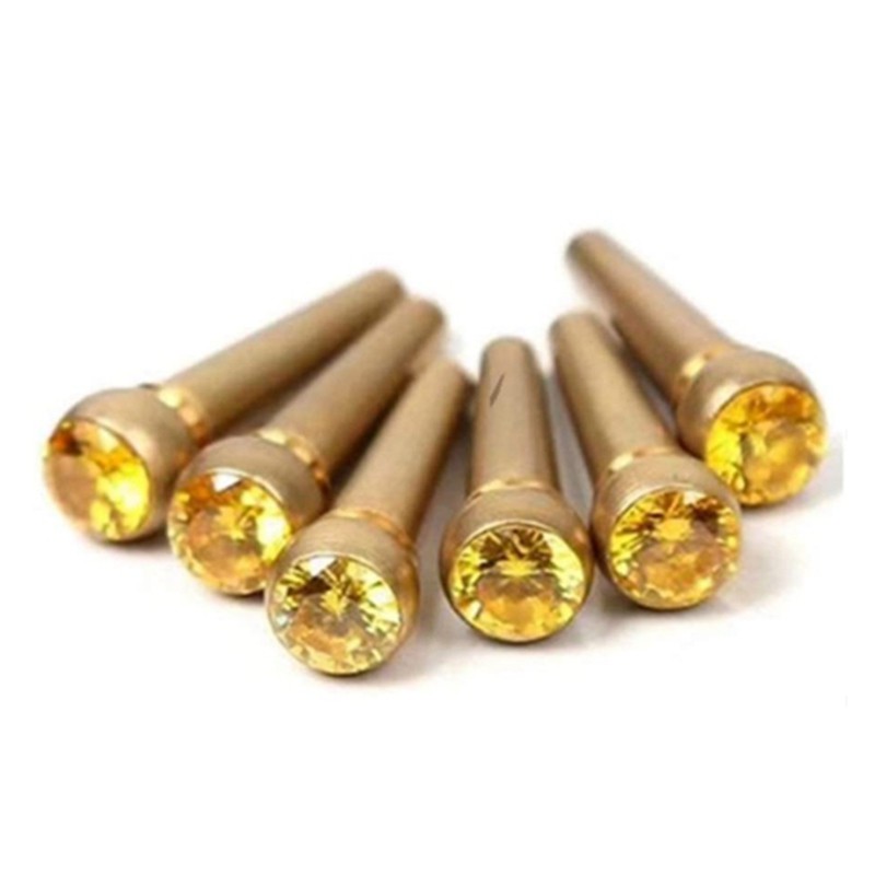 6Pcs Acoustic Guitar Bridge Pins Round Head Brass Copper for Guitar with Guitar Bridge Pin Puller (Crystal Golden)