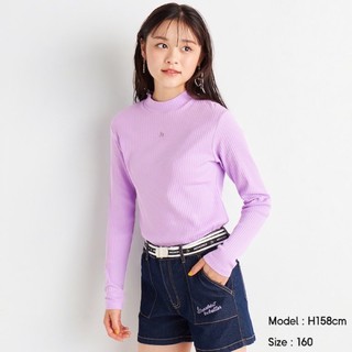 Áo thun tăm dài tay cổ 3 phân bé gái dễ thương của GU - Nhật