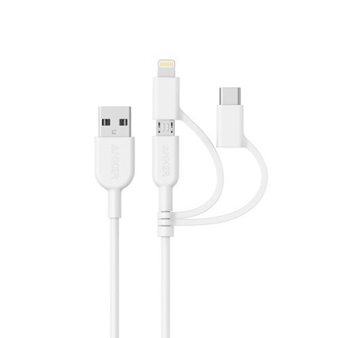 Cáp sạc 3 đầu ANKER PowerLine II MFi Lightning - USB TypeC-Micro USB 0.9m (3 in 1)-A8436