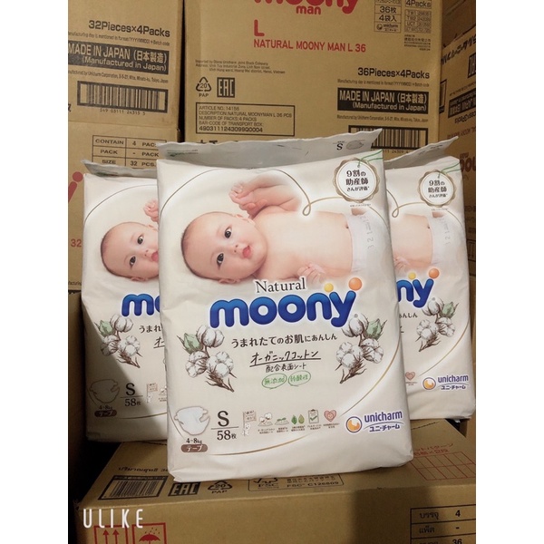 Tã/Bỉm Moony Natural nội địa Nhật Bông Organic dán/quần NB63/S58/M46/L38/L36/XL32