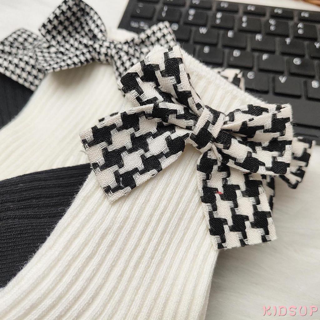 KIDSUP-Little Girl’s Autumn and Winter Socks Fresh Plaid Bow Calf Length Cotton Warm Stockings 0-3 Years