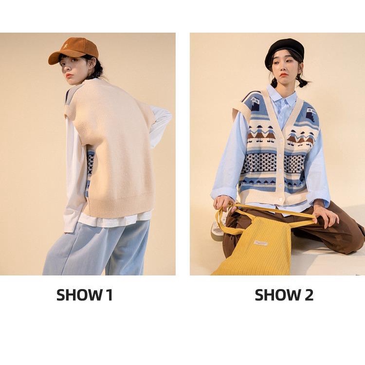 Áo len không tay cổ chữ V thiết kế mới phong cách vintage thời trang cho nữ