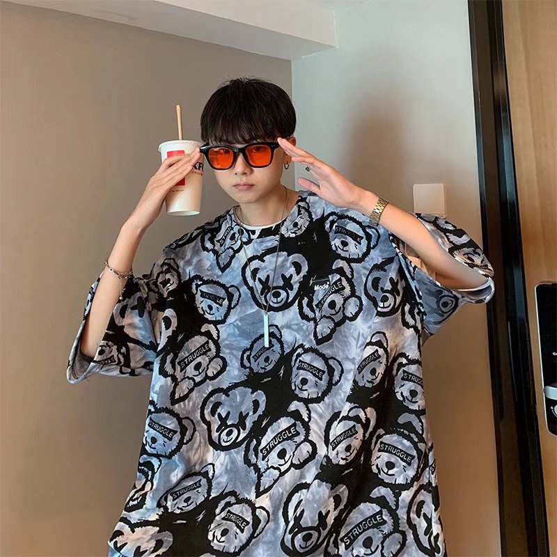 Áo Thun Tay Ngắn Cổ Tròn In Hình Gấu Thời Trang Mùa Hè Dành Cho Nam Size M-3XL