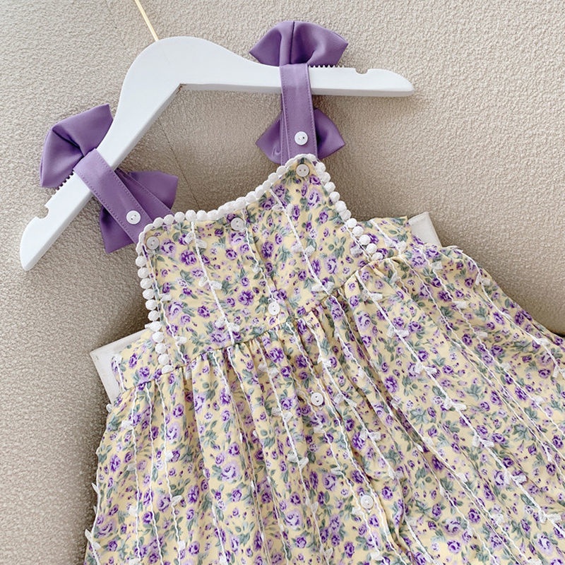 Đầm Hoa Hai Dây Đính Nơ Phong Cách Phương Tây Thời Trang Mùa Hè Hàng Mới Dành Cho Bé Gái