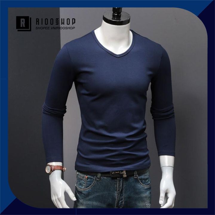 Áo thun nam tay dài cổ tim trơn cao cấp RKL001- áo phông nam dài tay đẹp Riooshop | BigBuy360 - bigbuy360.vn