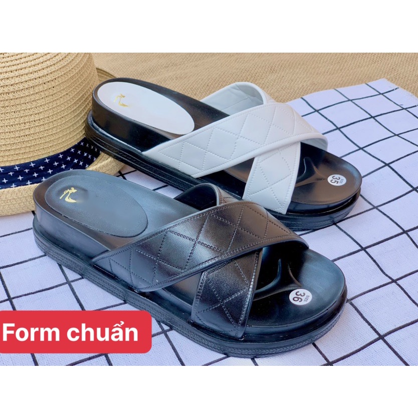 Dép lê nữ quai ngang kiểu quai chéo đế bánh mì cao 3 phân kiểu 2 quai da in chìm đẹp thời trang-giày dép 97