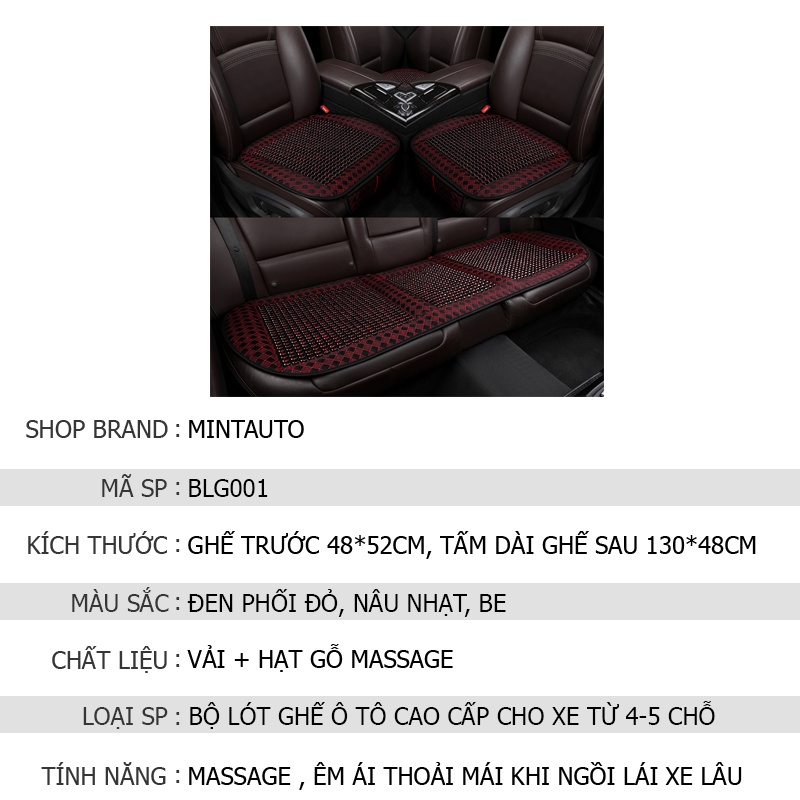Tấm lót ghế hạt gỗ massage cao cấp gồm hai tấm lót hàng ghế trước và một tấm dài hàng ghế sau