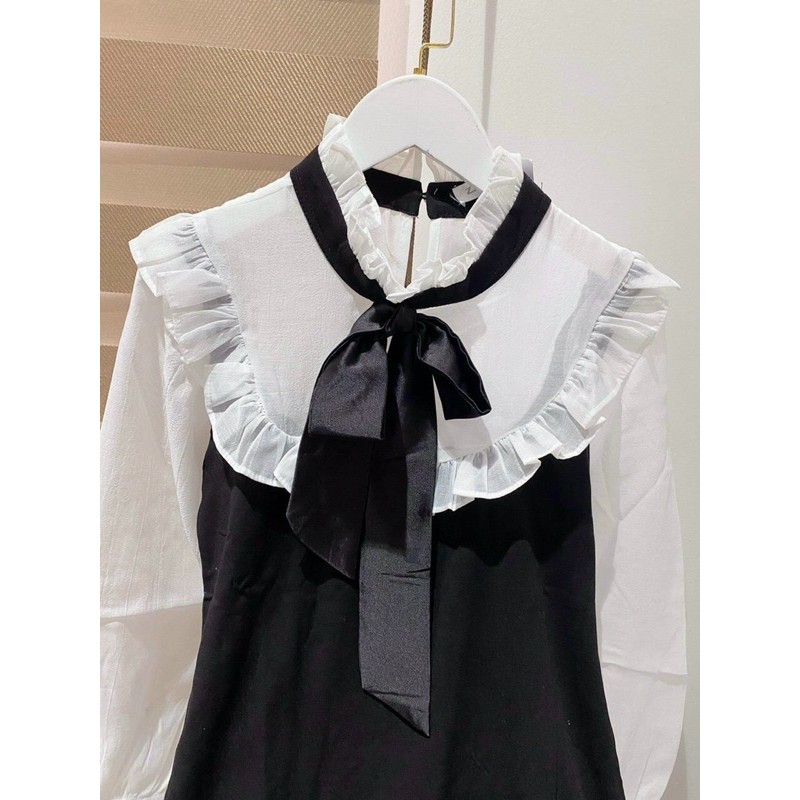 Váy phối cổ nơ bèo tiểu thư