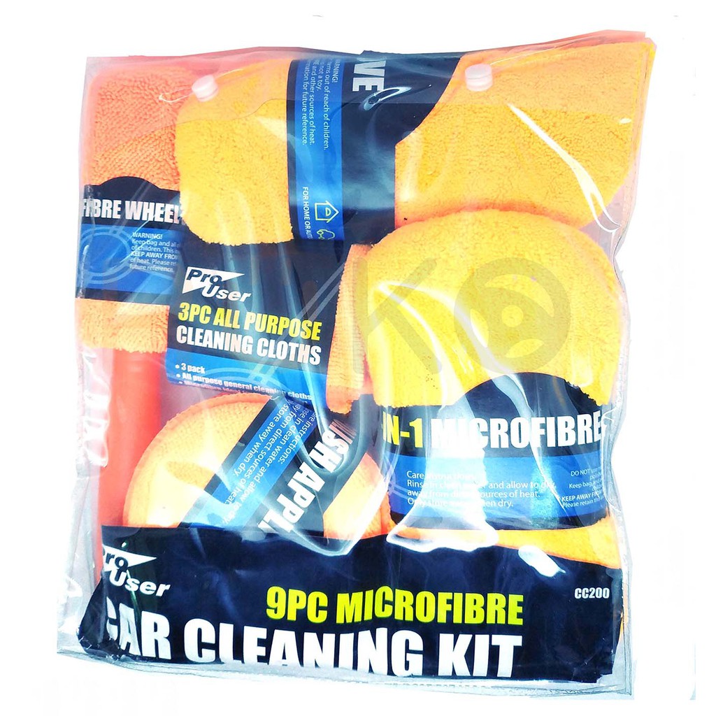 Bộ kit vệ sinh 9 món dụng cụ rửa xe, đánh bóng, lau chùi vệ sinh xe hơi màu cam