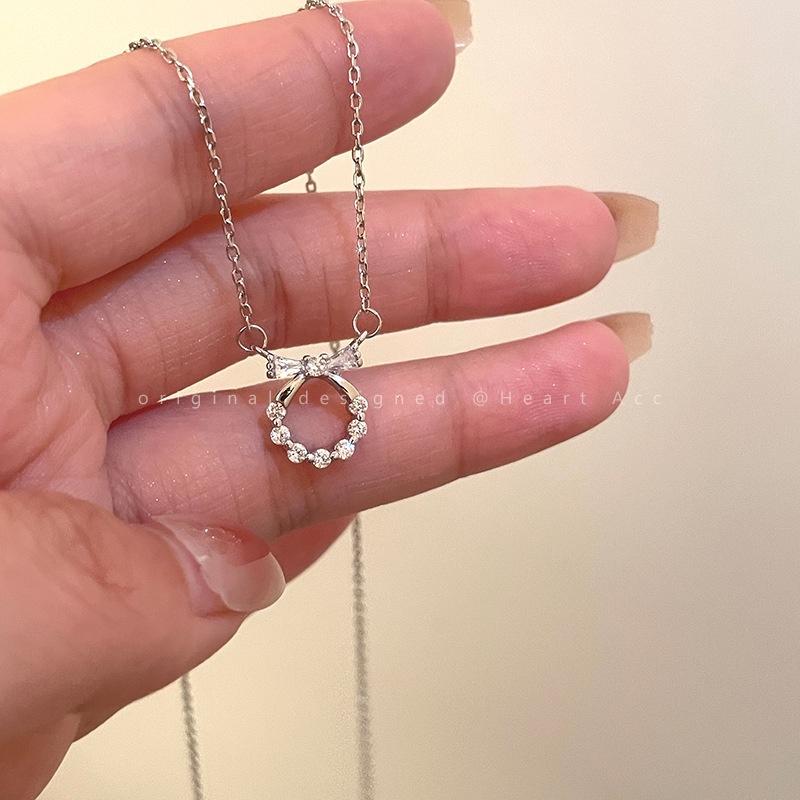 Dây Chuyền Mặt Hình Nơ Đính Đá Zircon Phong Cách Nhật Hàn