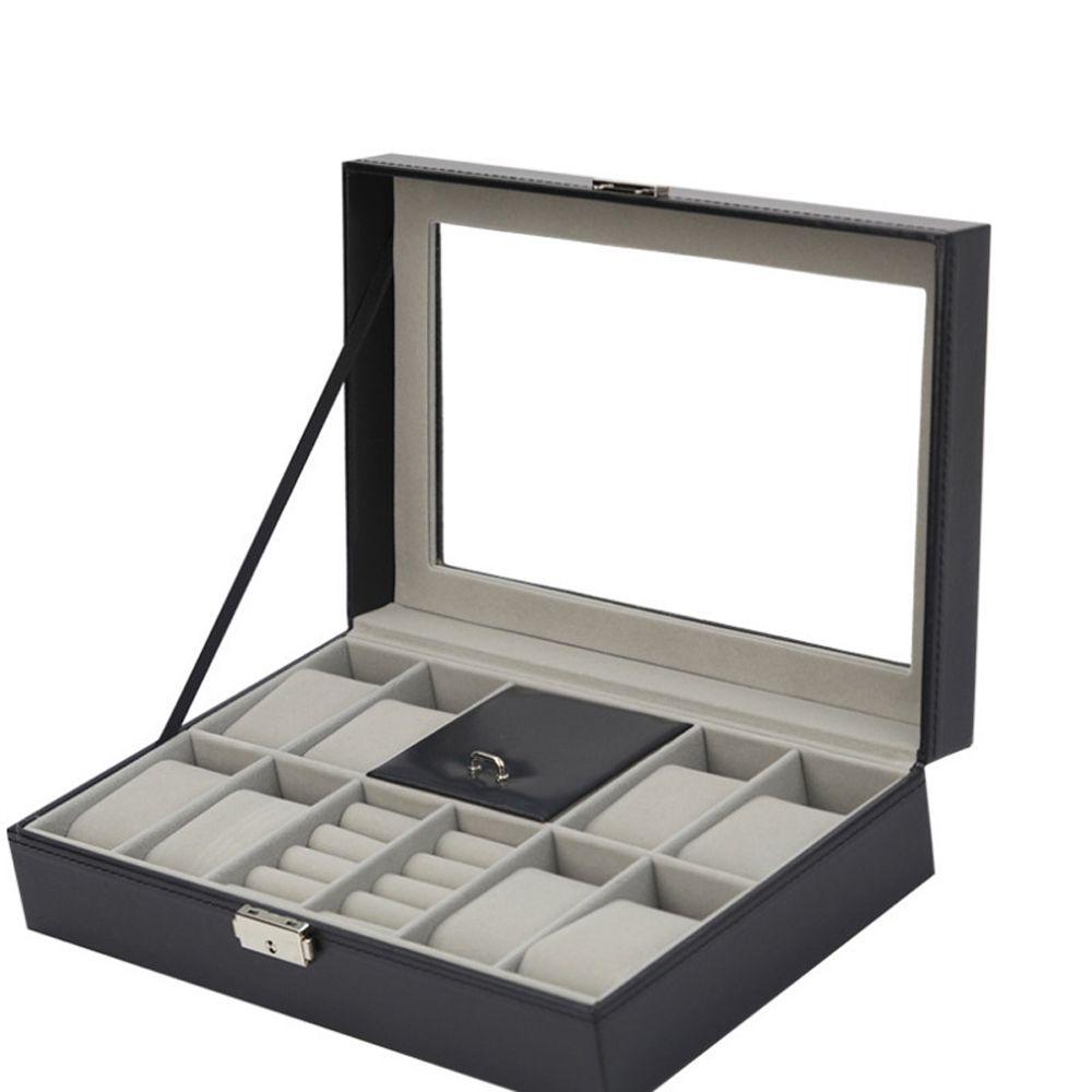 ANEMONE Hộp Đựng Trang Sức Đa Năng Bằng Da PU Trong Suốt Đơn Giản