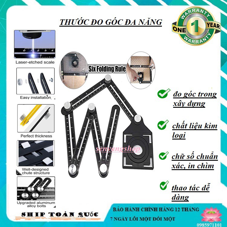 ❤️FREESHIP❤️Thước đo 6 góc gấp kiêm định vị đa năng dễ sử dụng trong xây dựng, model 2020 -senvangshop