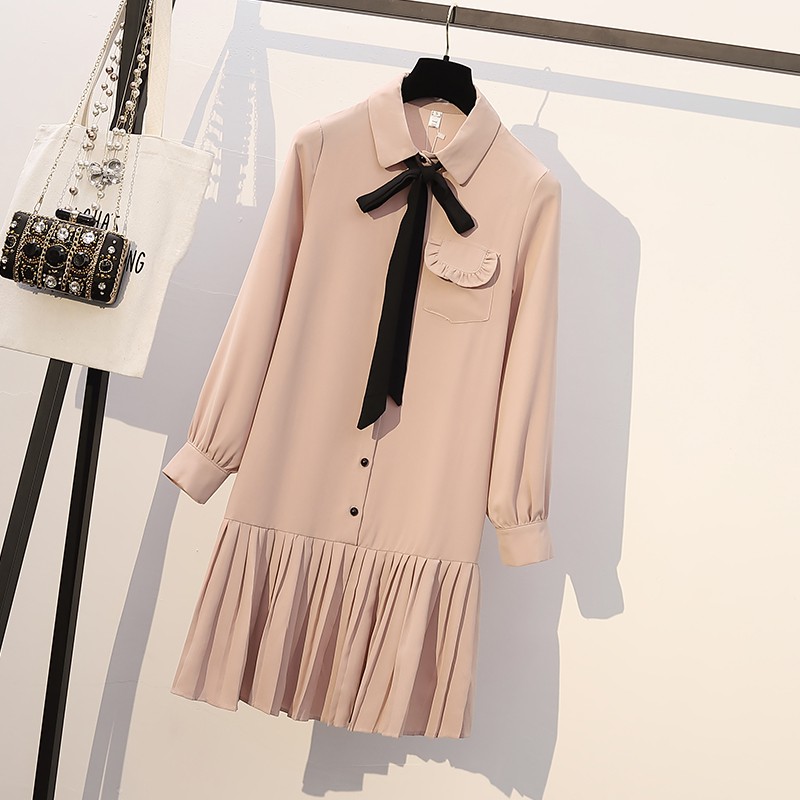 🌸Hàng Order🌸 Váy Sơ Mi Bigsize Thắt Nơ Chân Váy Xếp Ly Trẻ Trung Nữ Tính 🌸Hàng Quảng Châu | BigBuy360 - bigbuy360.vn