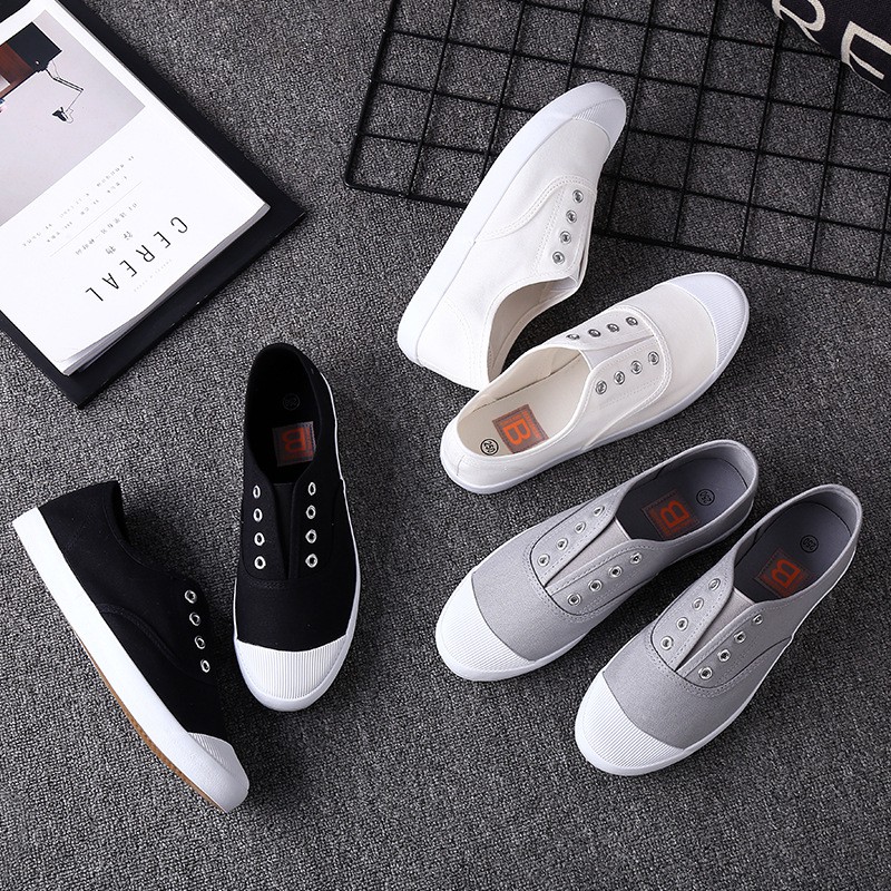 Giày Lười Nữ Slip On Phối Chun Chất Vải Canvas Cao Cấp Thoáng Khí Đế Bệt Thoải Mái Thời Trang Sinh Viên Hàn Quốc