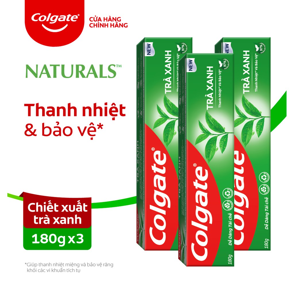 Bộ 3 Kem đánh răng Colgate thiên nhiên thanh lọc từ Trà xanh thiên nhiên 180g