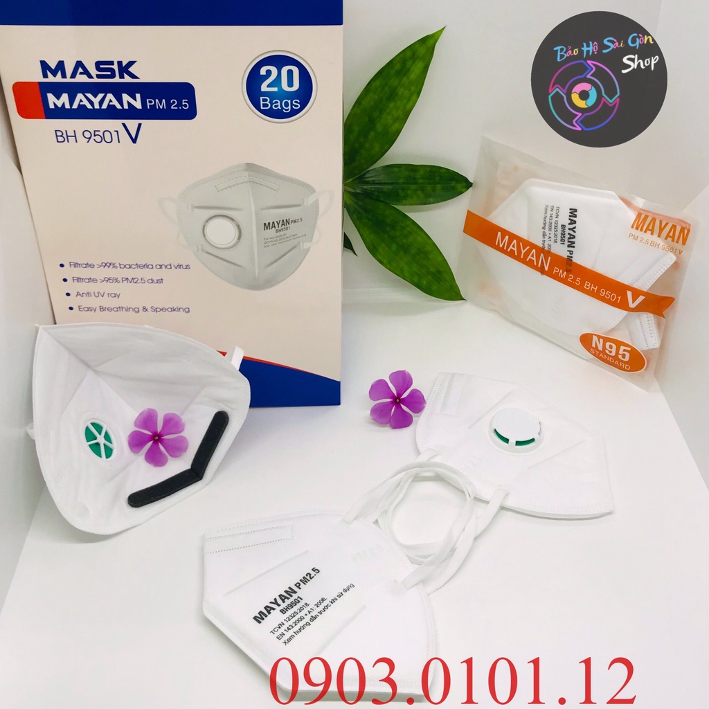 Khẩu trang n95 có van thở đệm mũi , Kn95 chính hãng Mayan pm2.5 BH9501v lớp lọc kháng khuẩn than hoạt tính