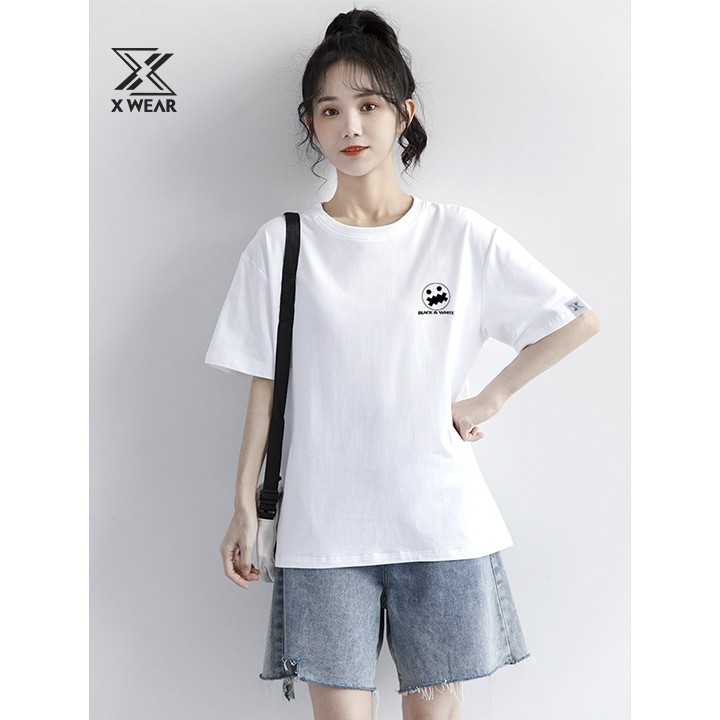 Áo thun unisex X WEAR tay lỡ chất liệu cotton thiết kế mặt cười khóa miệng co giãn 4 chiều TBSA03