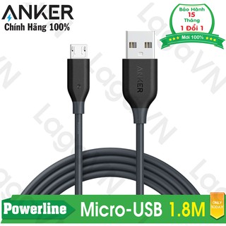[Freeship toàn quốc từ 50k] Cáp sạc siêu bền ANKER Powerline Micro-USB 1.8m cho Android (Xám)
