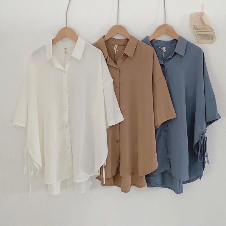[NEW] Áo Sơ Mi Vạt Bầu Buộc Dây Hông Kiểu Form Rộng Tay Lỡ Hàn Quốc Ulzzang( Hàng Sẵn)