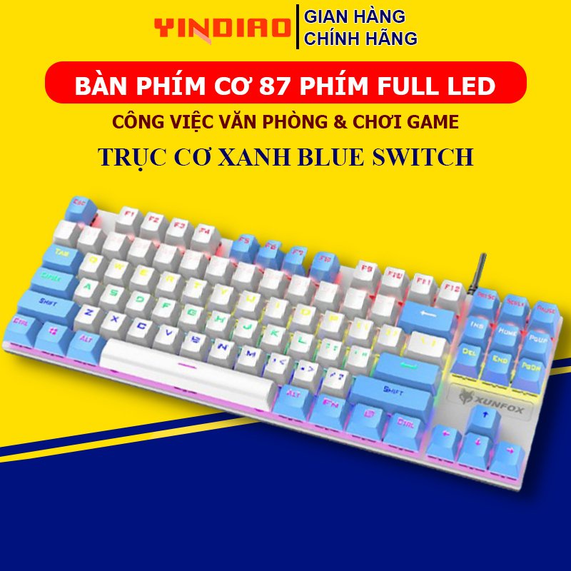 Bàn Phím Máy Tính Cơ Gaming Mini Có Dây YINDIAO XunFox K80 Blue Switch 87 Phím