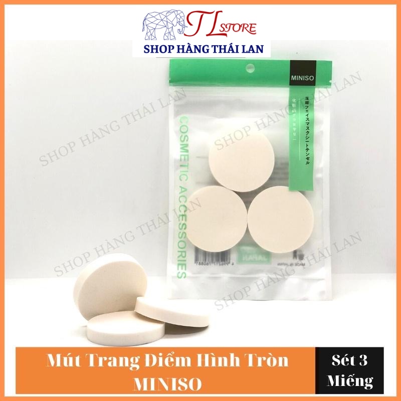 Sét 3 Miếng Mút Trang Điểm MINISO Siêu Mềm Siêu Dai Hình Tròn